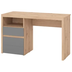 Scrivania Marrone Rovere Nodi Grigio Scuro Angolare 2 Cassetti 140x124x77h cm, 5 Ripiani - Piran