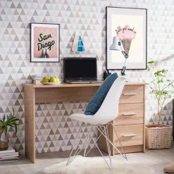 Scrivania Marrone Rovere un Ripiano 3 Cassetti 121x50x74.5h cm, Maniglie Incluse - Rifiano