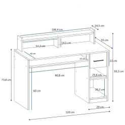 Scrivania Nero Antracite 6 Ripiani Un'anta 120x55x74h cm, 7 Vani - Donnas