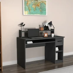 Scrivania Nero Antracite 6 Ripiani Un'anta 120x55x74h cm, 7 Vani - Donnas