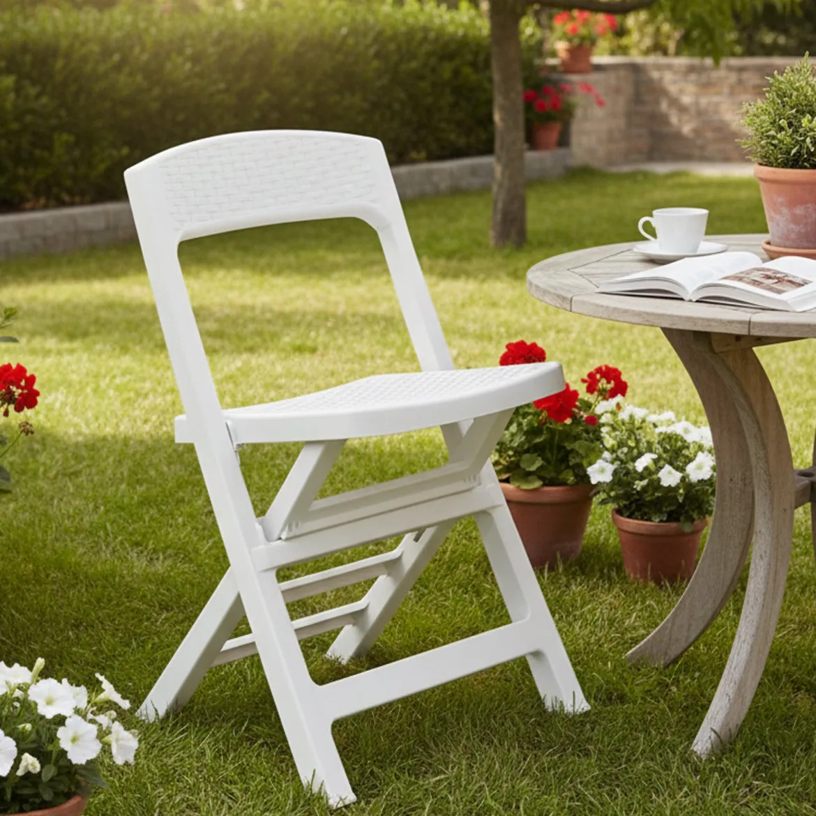 Sedia da Esterno Bianco una Sedia Schienale Reclinabile, Multiposizione Made in Italy - Alburni