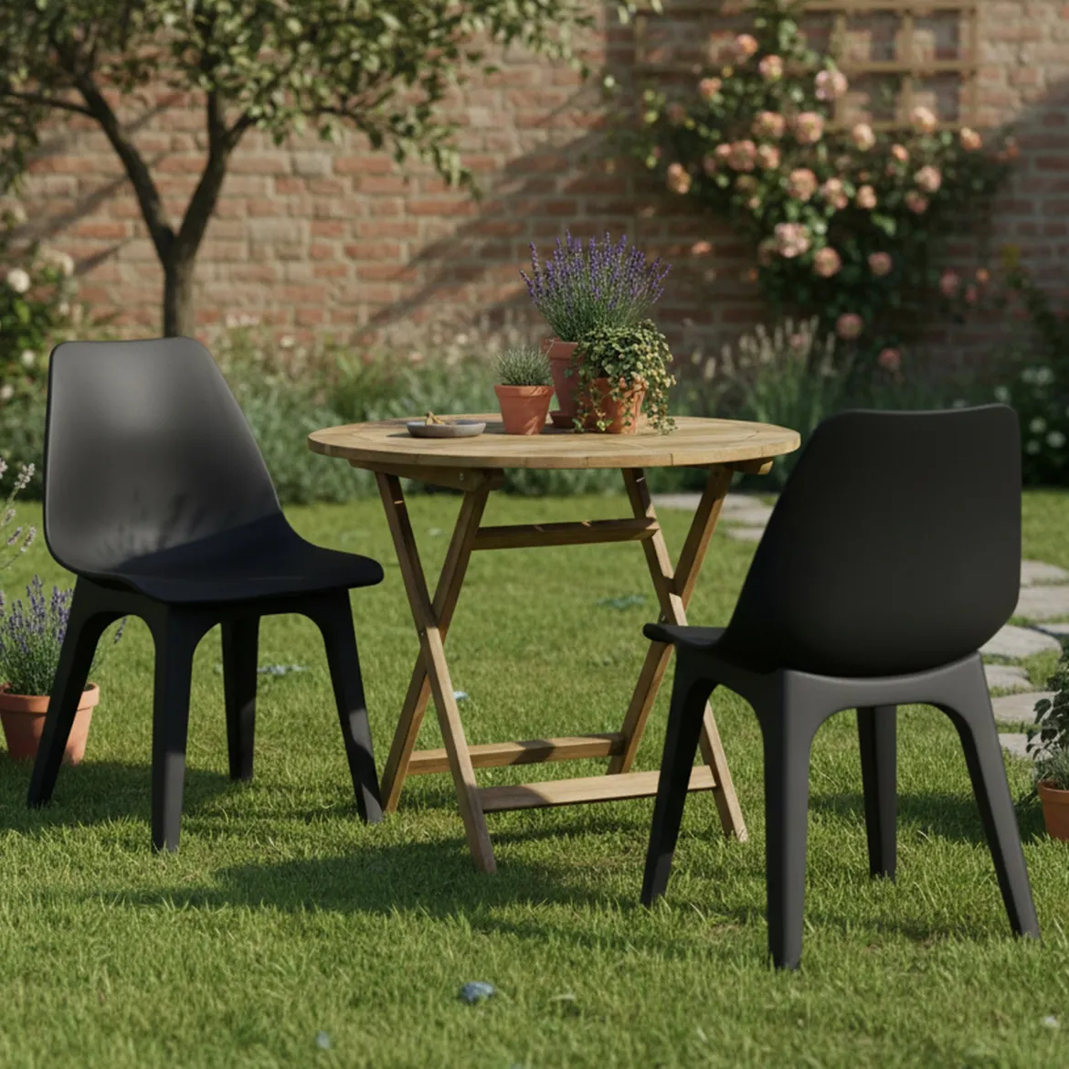 Sedia da Esterno Nero Antracite 4 Sedie Braccioli, Peso Supportato 120 kg Made in Italy - Beachfield