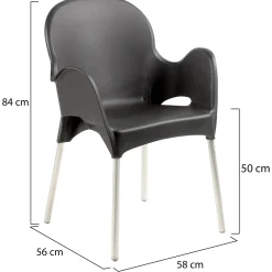 Sedia da Esterno Nero Antracite 4 Sedie Impilabile, Braccioli Made in Italy - Raimund