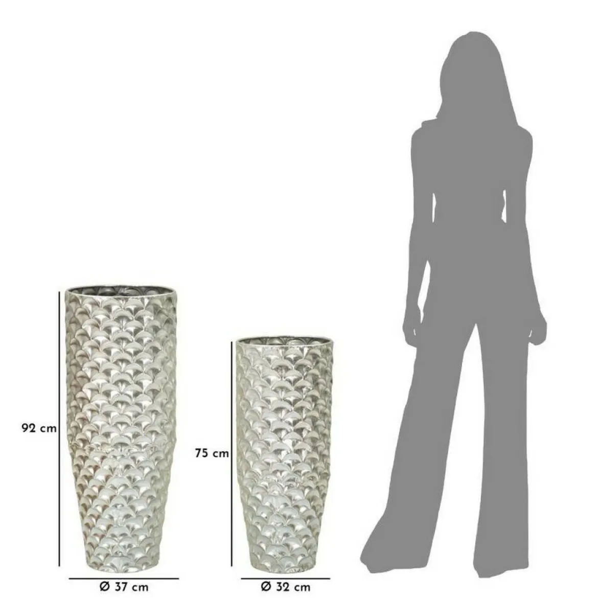 Set di 2 vasi Premezzo, 37x37 h92 cm, Argento