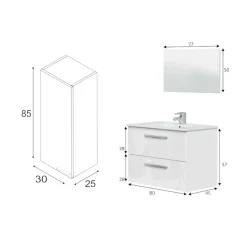 Set Mobili Bagno Bianco Lucido Specchio Incluso 2 Ripiani, 2 Ante - Casarano
