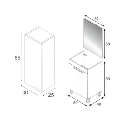 Set Mobili Bagno Bianco Lucido Specchio Incluso 2 Ripiani, 3 Ante - Mamoiada