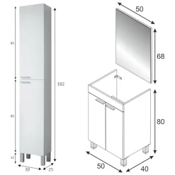 Set Mobili Bagno Bianco Lucido Specchio Incluso 2 Ripiani, 4 Ante - Tradate