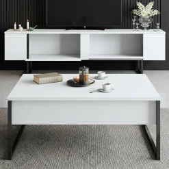 Set Mobili da Soggiorno Bianco oro Modulabile 4 Ripiani, Apertura Battente, a Ribalta - Pignano