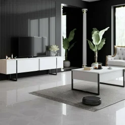 Set Mobili da Soggiorno Bianco oro Modulabile 4 Ripiani, Apertura Battente, a Ribalta - Pignano