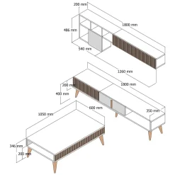 Set Mobili da Soggiorno Marrone Beige Marmo Modulabile 9 Ripiani, 2 Ante - Cassacco