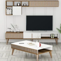 Set Mobili da Soggiorno Marrone Noce Nero Antracite Modulabile 9 Ripiani, 2 Ante - Segrate