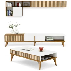 Set Mobili da Soggiorno Marrone Noce Nero Antracite Modulabile 9 Ripiani, 2 Ante - Segrate