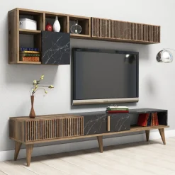Set Mobili da Soggiorno Marrone Noce Nero Modulabile 2 Ante, 2 Vani - Mornasco