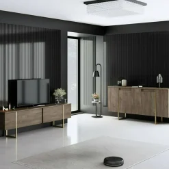 Set Mobili da Soggiorno Marrone Rovere Bianco 7 Ripiani Modulabile, Apertura Battente - Literno
