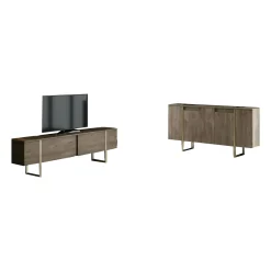 Set Mobili da Soggiorno Marrone Rovere Bianco 7 Ripiani Modulabile, Apertura Battente - Literno