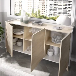 Set Mobili da Soggiorno Marrone Rovere Bianco Cassetti Modulabile, 4 Ripiani - Tellur