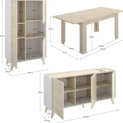 Set Mobili da Soggiorno Marrone Rovere Bianco Cassetti Modulabile, 7 Ripiani - Tifton