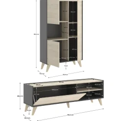 Set Mobili da Soggiorno Marrone Rovere Nero Antracite Cassetti Modulabile, 5 Ripiani - Tuscola