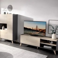 Set Mobili da Soggiorno Marrone Rovere Nero Antracite Cassetti Modulabile, 5 Ripiani - Tuscola