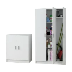 Set Mobili per Lavanderia Bianco Nero 2 Ripiani 3 Vani, Apertura Battente - Schianno