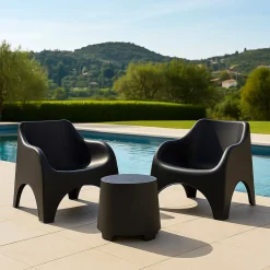 Set Salotto da Esterno Nero Antracite 2 Posti un Tavolino, Tavolo Tavolino Contenitore Made in Italy - Ranica