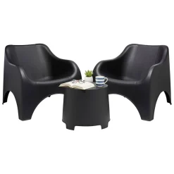 Set Salotto da Esterno Nero Antracite 2 Posti un Tavolino, Tavolo Tavolino Contenitore Made in Italy - Ranica