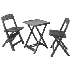 Set Salotto da Esterno Nero Antracite 2 Posti un Tavolino, set Pieghevole Made in Italy - Viticuso