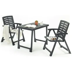 Set Salotto da Esterno Nero Antracite 4 Posti Tavolo Tavolo Allungabile, Finitura Effetto Doghe Made in Italy - Masisa