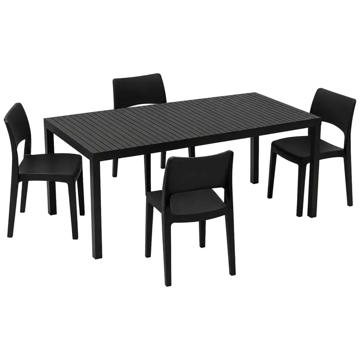 Set Salotto da Esterno Nero Antracite 4 Posti Tavolo Tavolo Allungabile, Finitura Effetto Doghe Made in Italy - Masisa