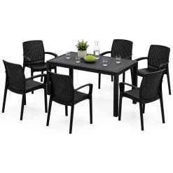 Set Salotto da Esterno Nero Antracite 6 Posti un Tavolino, Impermeabile Idrorepellente Made in Italy - Matarene
