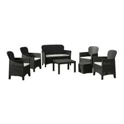 Set Salotto da Esterno Nero Antracite Nero Antracite 6 Posti 2 Tavolini, Impermeabile Idrorepellente Made in Italy - Dervio