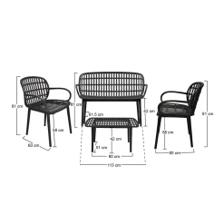 Set salotto giardino minimal 2 poltrone e 1 panchina bianco - Jurij