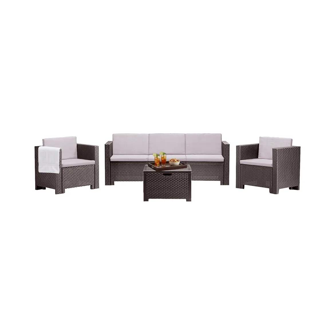 Set salotto giardino 2 poltrone e 1 divano marrone - Cameri
