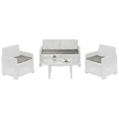 Set salotto giardino 4 posti e 1 tavolo effetto rattan marrone - Gazania