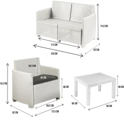 Set salotto giardino 4 posti e 1 tavolo effetto rattan marrone - Gazania