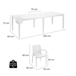Set terrazzo tavolo estensibile 10 posti e 4 sedie bianco - Cortanze