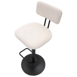 Sgabello Bianco Crema Nero Regolabile con Schienale 43x50x86h cm, Imbottito - Essaou
