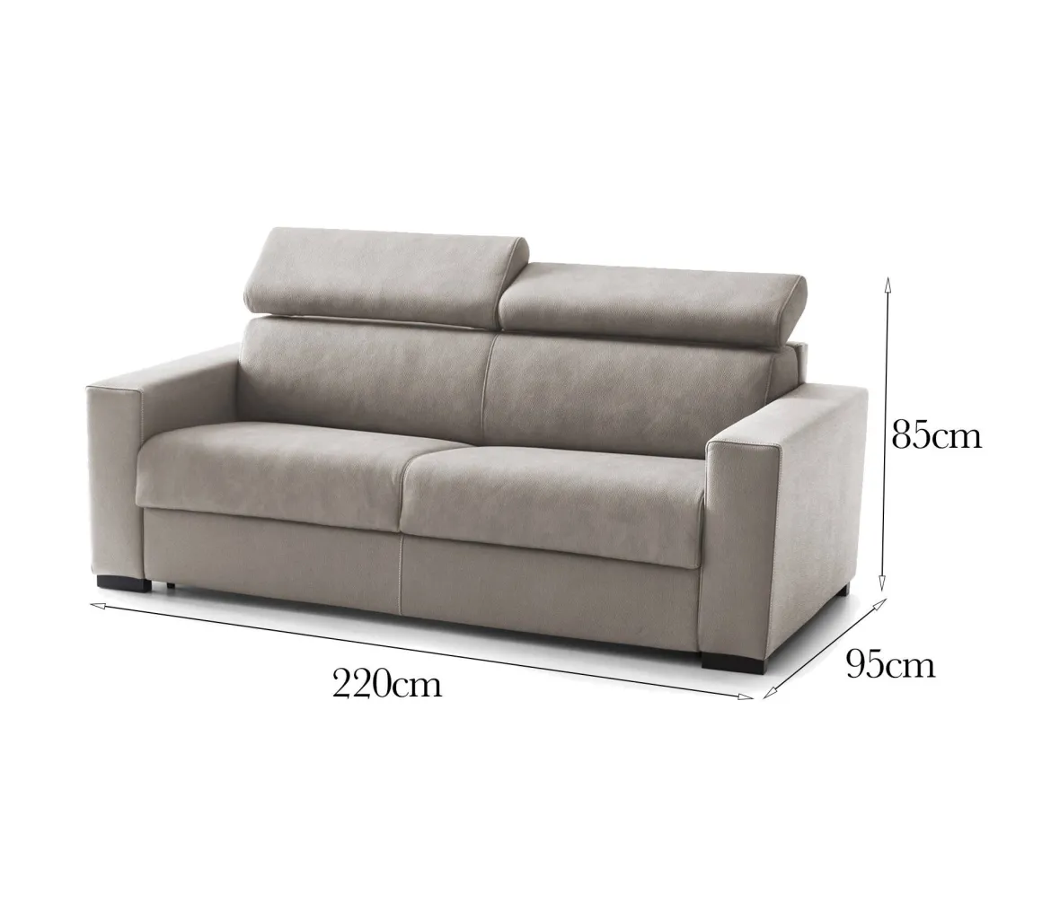 Sofa in legno e ferro rivestito in tessuto tortora 220x95x85h cm - Matrice