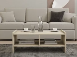 Tavolino da Salotto Beige Marmo Bianco Portariviste Forma Rettangolare 105x65x30h cm, Colore Ripiano Trasparente - Rhysand