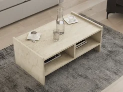 Tavolino da Salotto Beige Marmo Bianco Portariviste Forma Rettangolare 105x65x30h cm, Colore Ripiano Trasparente - Rhysand