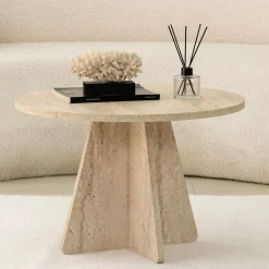 Tavolino da Salotto Beige Marmo Marrone Noce un Vano con Piedini 105x60x35h cm, Forma Rettangolare - Medicina