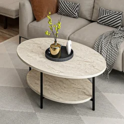 Tavolino da Salotto Beige Marmo un Vano Forma Rettangolare 87x50x32h cm, Sfumatura Colore Ripiano Marmo - Piuro