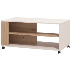 Tavolino da Salotto Beige Marrone Rovere Nodi con Ruote 2 Vani 101x54.5x46h cm, Forma Rettangolare - Dosso