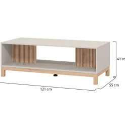 Tavolino da Salotto Beige Marrone Rovere un Cassetto un Vano 96x40x43h cm, Forma Rettangolare - Karisasa