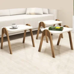Tavolino da Salotto Bianco Crema Nero Adatto per Indoor/outdoor Effetto Pietra Forma Nuvola 62x48x100h cm, Colore Ripiano Bianco - Sefrou
