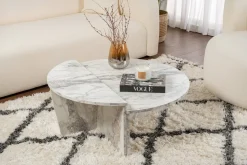 Tavolino da Salotto Bianco Marmo Forma Rettangolare Materiale Piano in Legno Nobilitato 90x60x35h cm, Colore Ripiano Bianco - Mansue