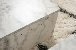 Tavolino da Salotto Bianco Marmo Forma Rettangolare Materiale Piano in Legno Nobilitato 90x60x35h cm, Colore Ripiano Bianco - Mansue