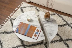 Tavolino da Salotto Bianco Marmo Forma Rettangolare Materiale Piano in Legno Nobilitato 90x60x35h cm, Colore Ripiano Bianco - Mansue