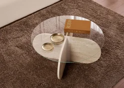 Tavolino da Salotto Bianco Marmo Forma Rotondo Materiale Piano in Vetro 75x75x40h cm, Colore Ripiano Trasparente - Canevino