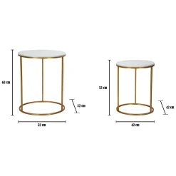 Tavolino da Salotto Bianco Marmo oro un Cassetto set da 2 Componibile 70x70x48h cm, Forma Quadrato - Davarere
